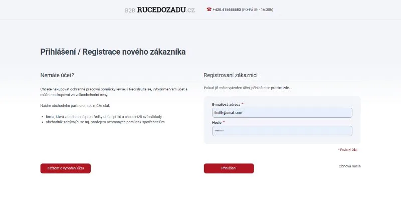 B2B aplikace – přihlášení
