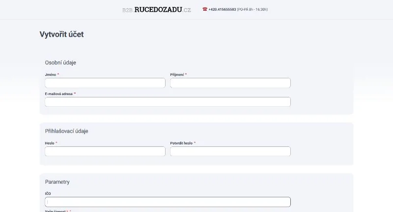B2B aplikace – registrace