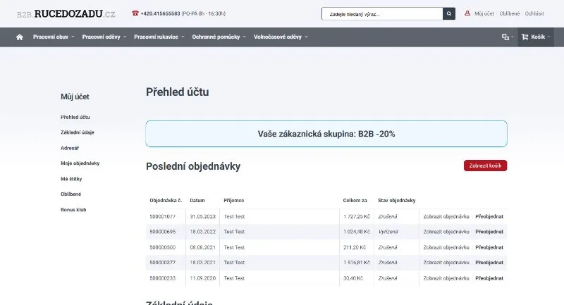 B2B aplikace – zákazník